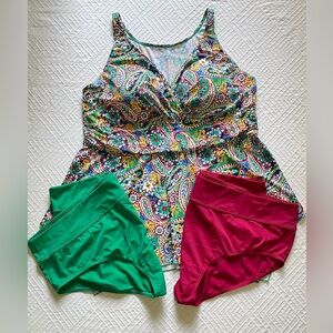 Denim & Co. Swimsuit Women’s 24W V-Neck Tankini with Brief Bottom Three Pieces